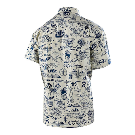 Troy Lee Button Up Short Sleeve Shirt Happy Hour Natural / Navy